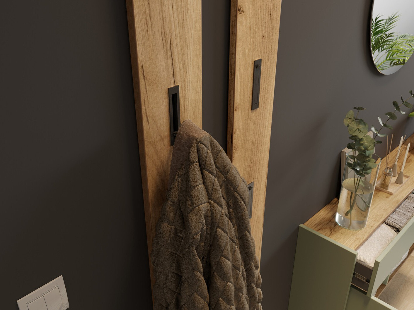 Flurgarnitur Cirsale 106 (Staubiges Grün + Navarra eichenholzoptik)