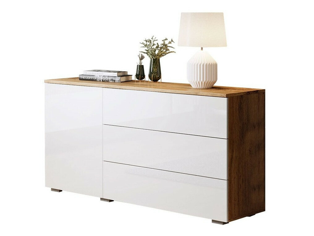 Kommode Sarasota 128 (Wotan-Eiche + Weiss glänzend)