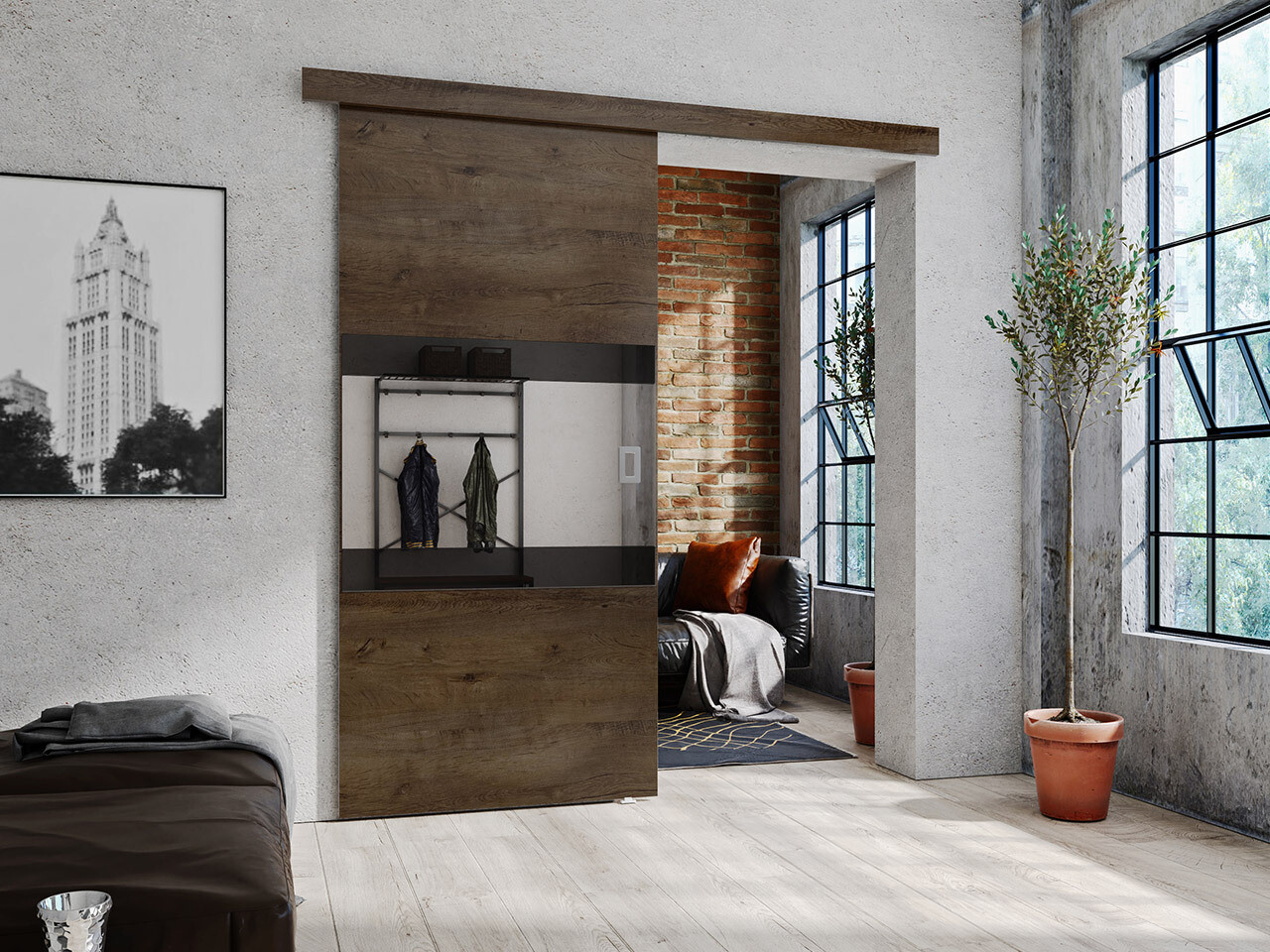 Schwebetür Dover 218 (Esche dunkel + Schwarz)