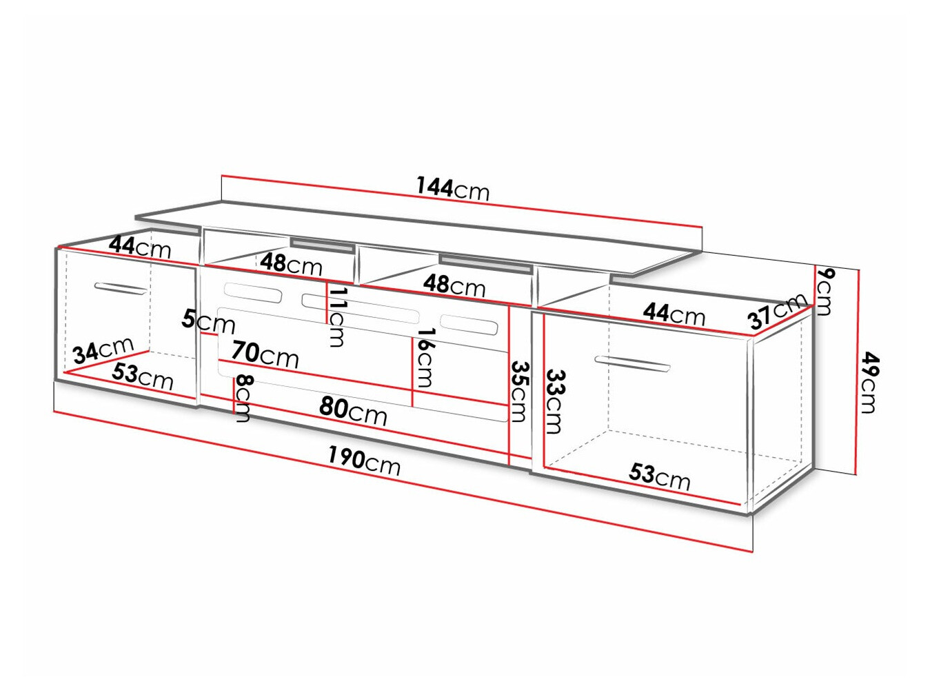 TV-Möbel Numerus (Schwarz + Schwarz glänzend)