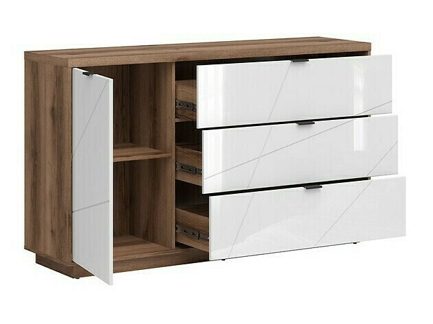 Wohnzimmer-Set Fivale 110 (Delano-Eiche dunkel + Weiss glänzend)