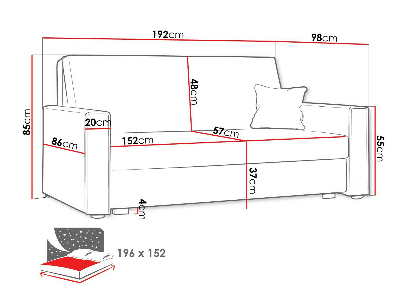 Schlafsofa Columbus 185 (Poso 145)