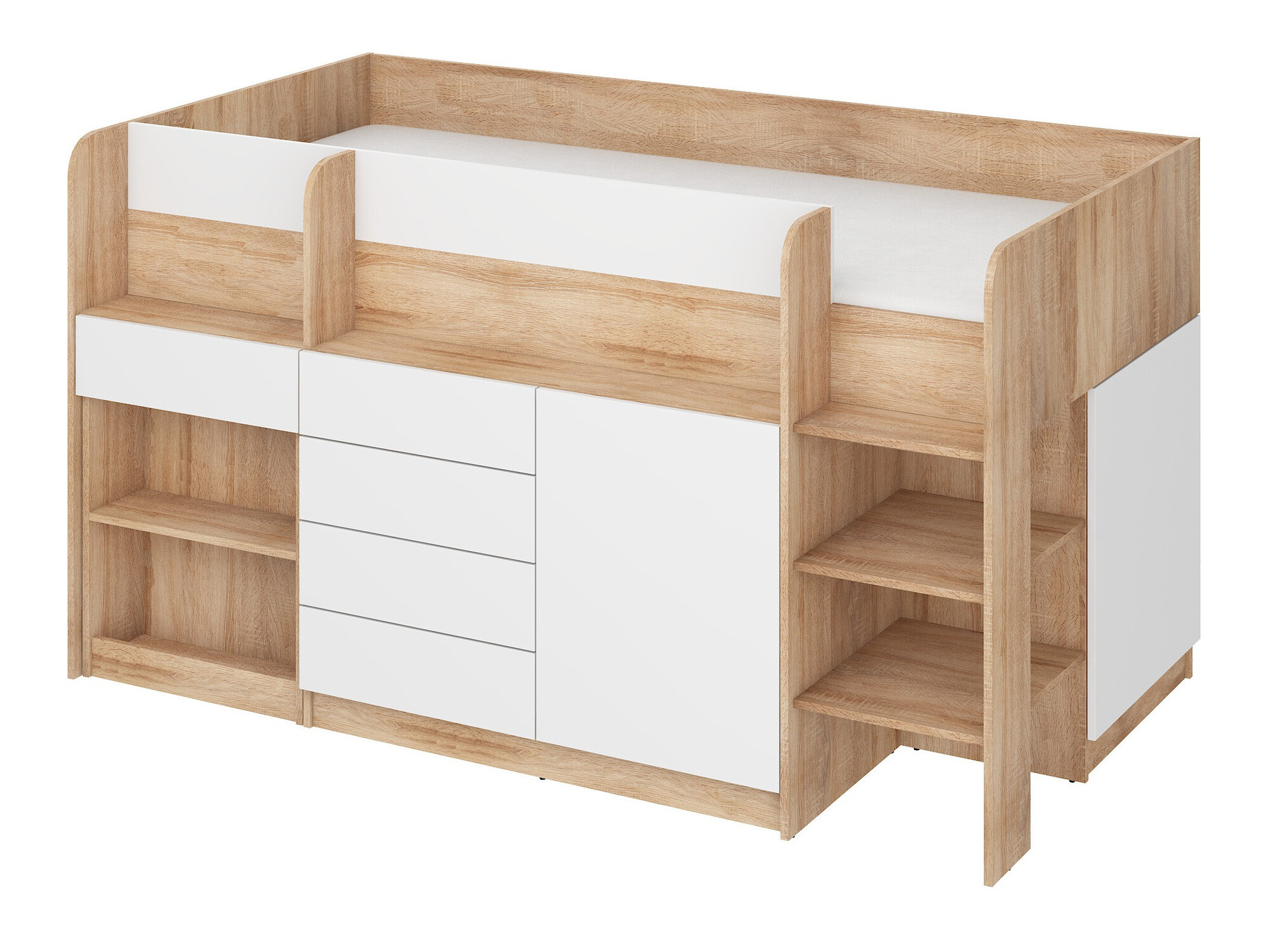 Hohes Bett Gilroy 116 (Sonoma-Eiche + Weiss)
