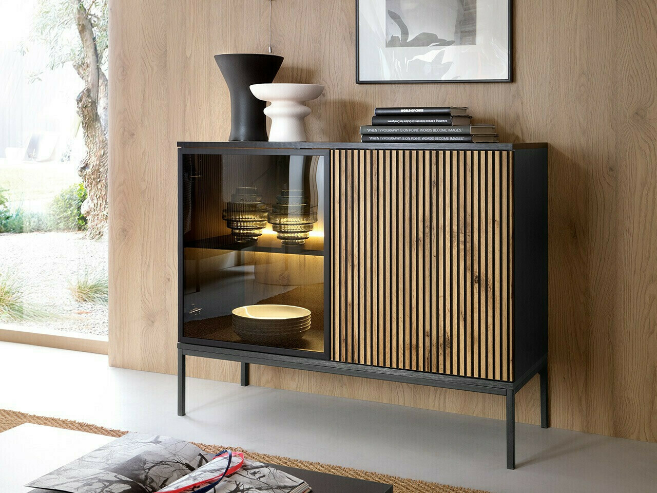 Sideboard Manal (Schwarz + Wotan Eiche)
