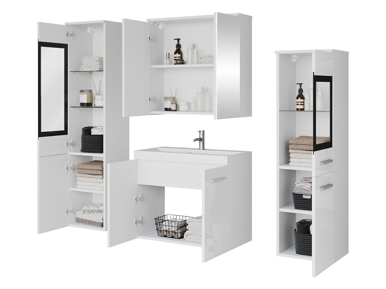 Badezimmer-Set Sarasota 140 (Weiss glänzend + Weiss)