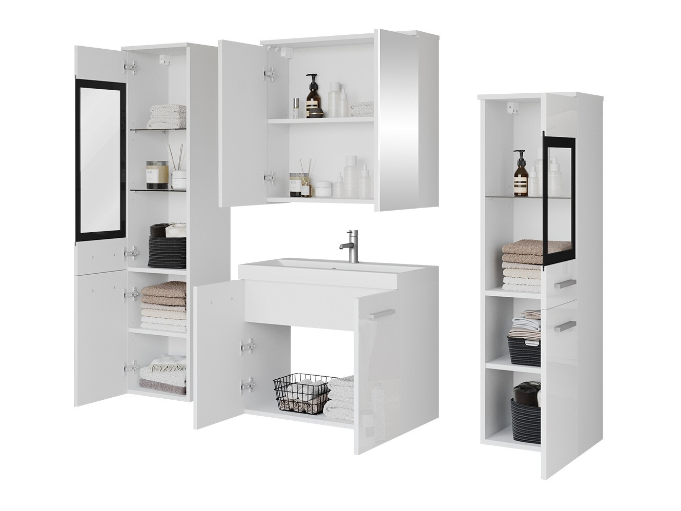 Badezimmer-Set Scientia III (Glanzgrau + Weiss)