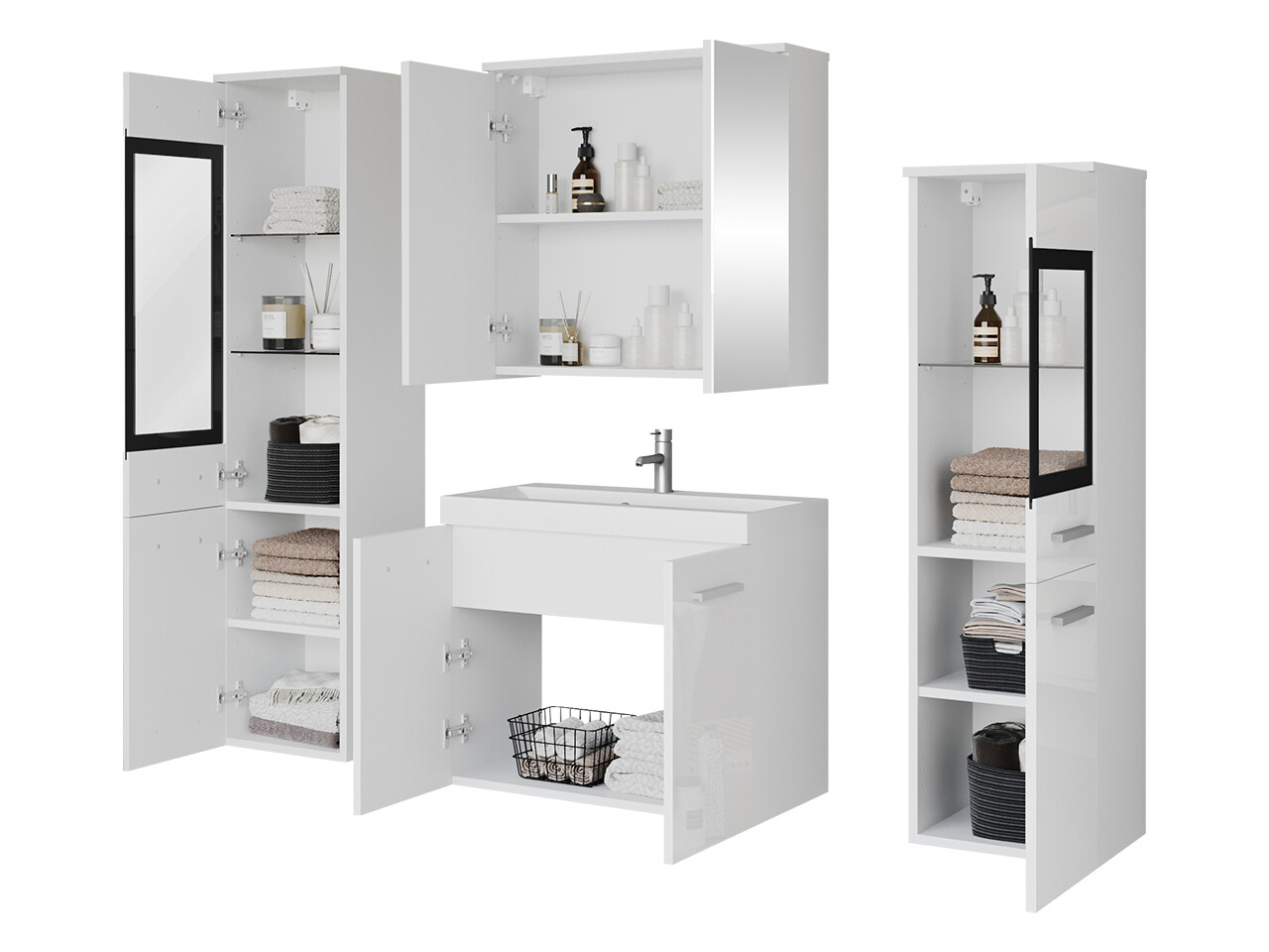Badezimmer-Set Scientia III (Weiss glänzend + Matera grau)