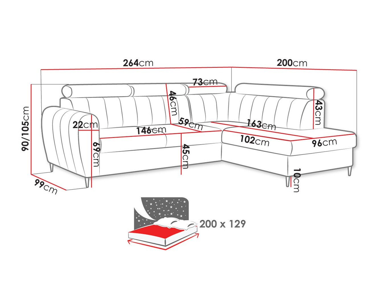 Ecksofa Temple 125 (Kronos 09)