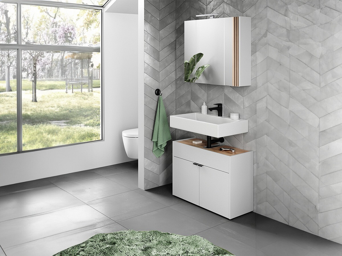 Badezimmer-Set Ventei 104 (Weiss + Navarra eichenholzoptik)