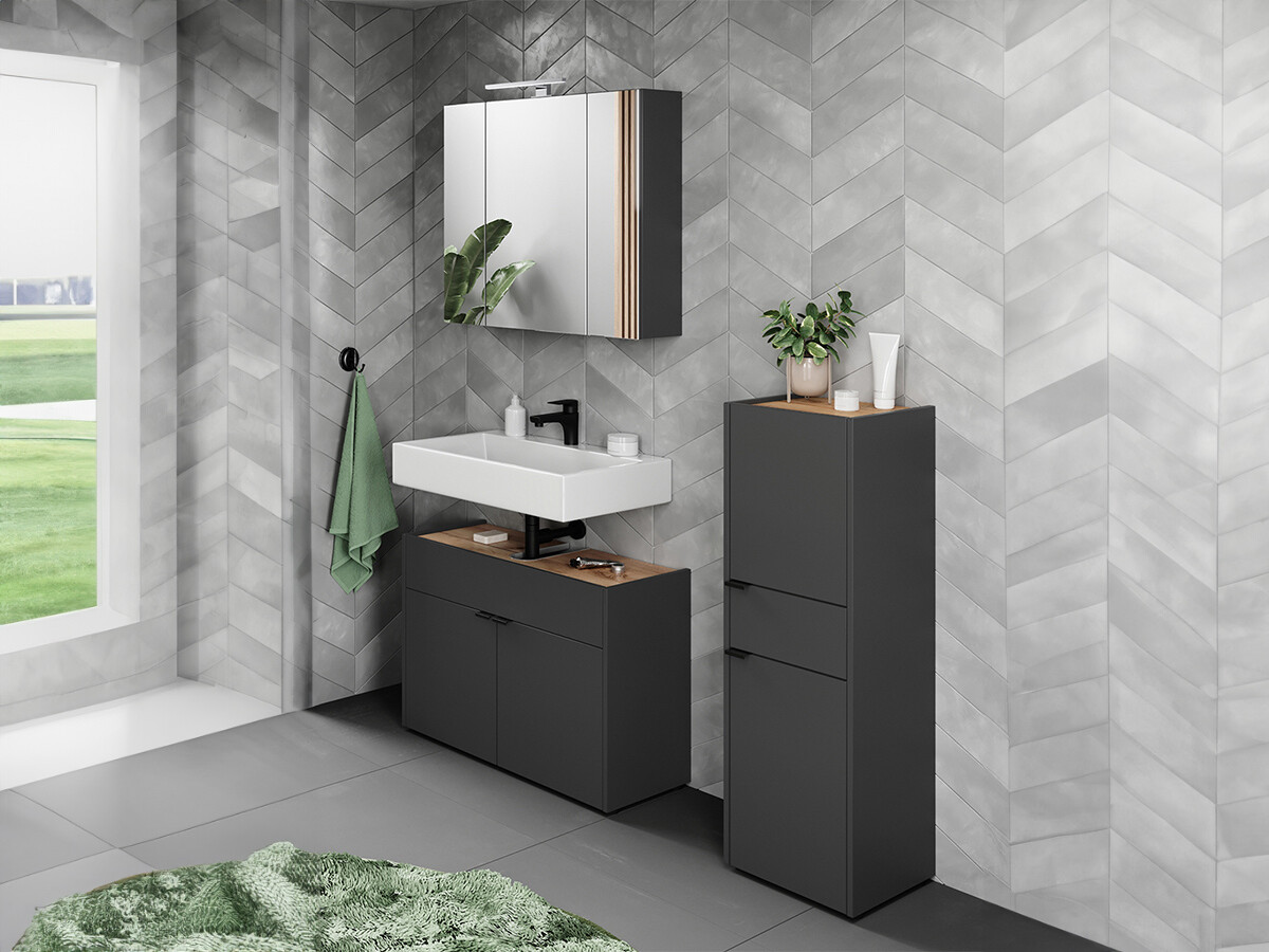 Badezimmer-Set Ventei 106 (Graphit + Navarra eichenholzoptik)