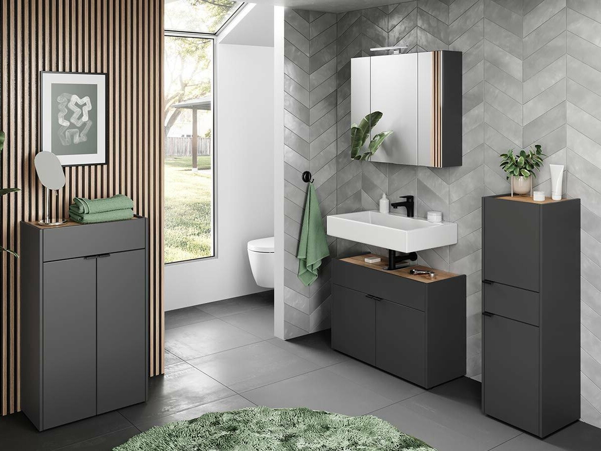 Badezimmer-Set Ventei 109 (Graphit + Navarra eichenholzoptik)