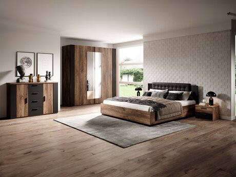 Schlafzimmer-Set Felelie 108 (Eichenholzoptik Flagstaf dunkel + Kupfer)