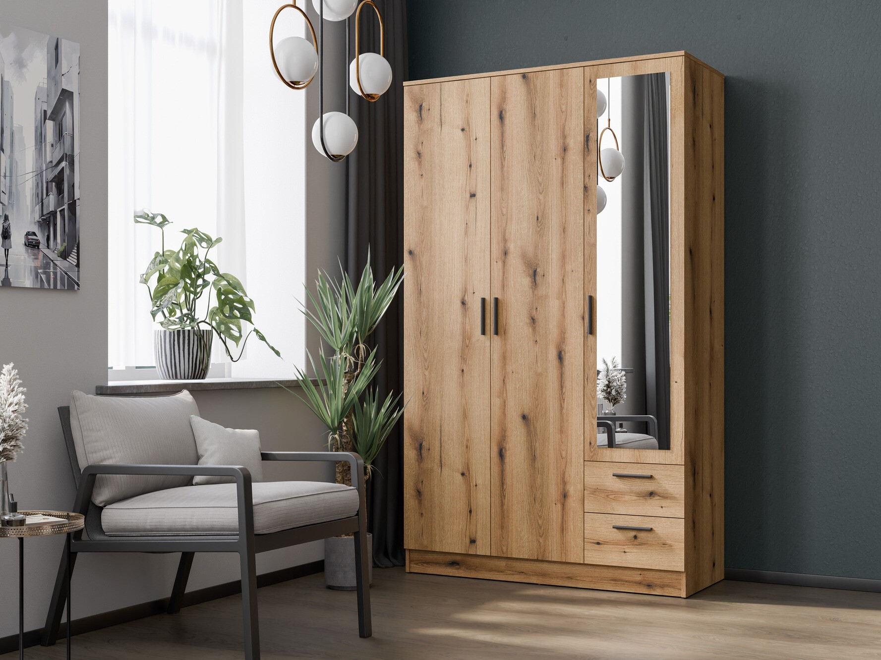 Kleiderschrank Orlando 222 (Eichenholzoptik hell)