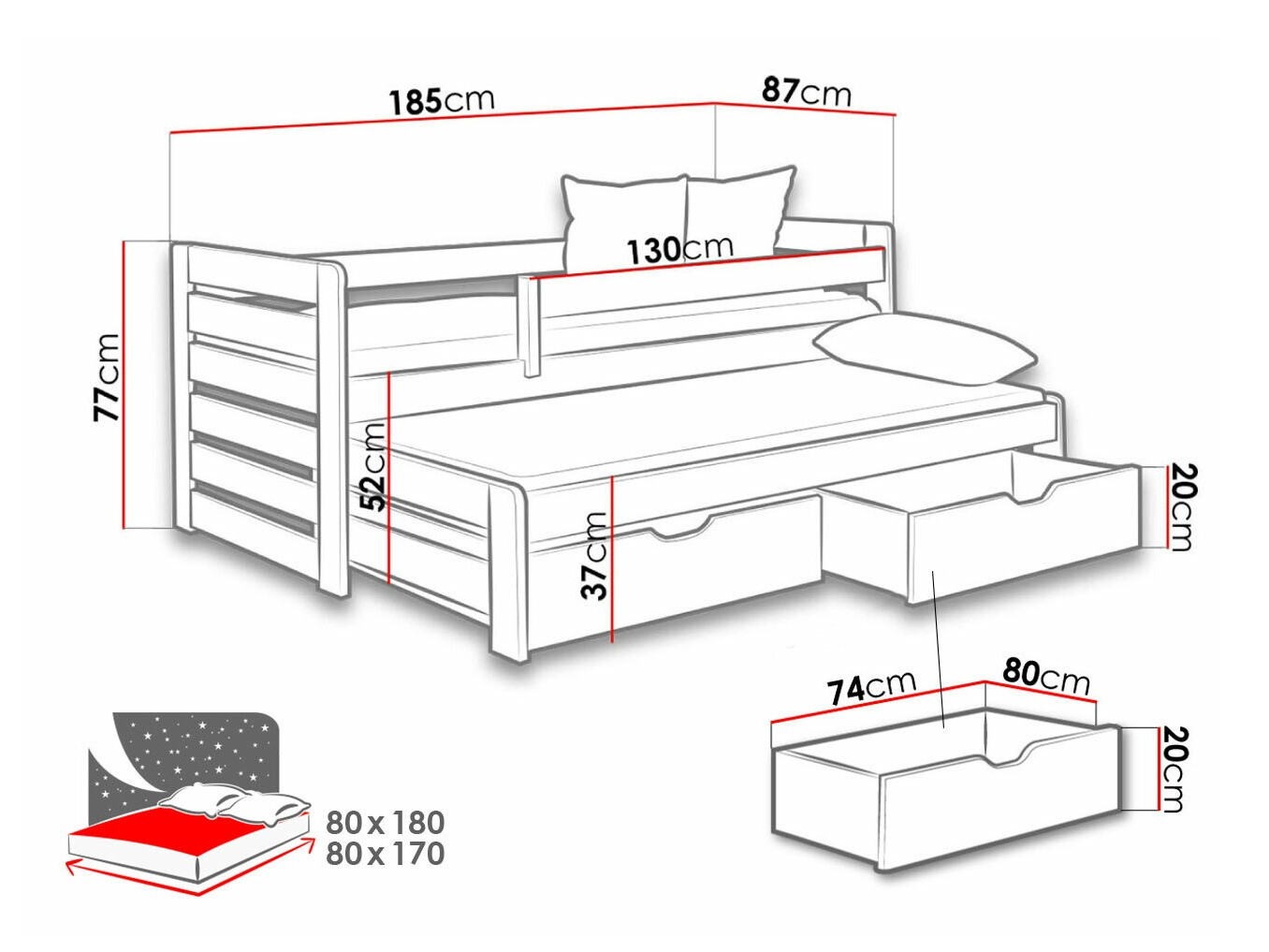 Bett Henderson 127 (Kiefernholzoptik)