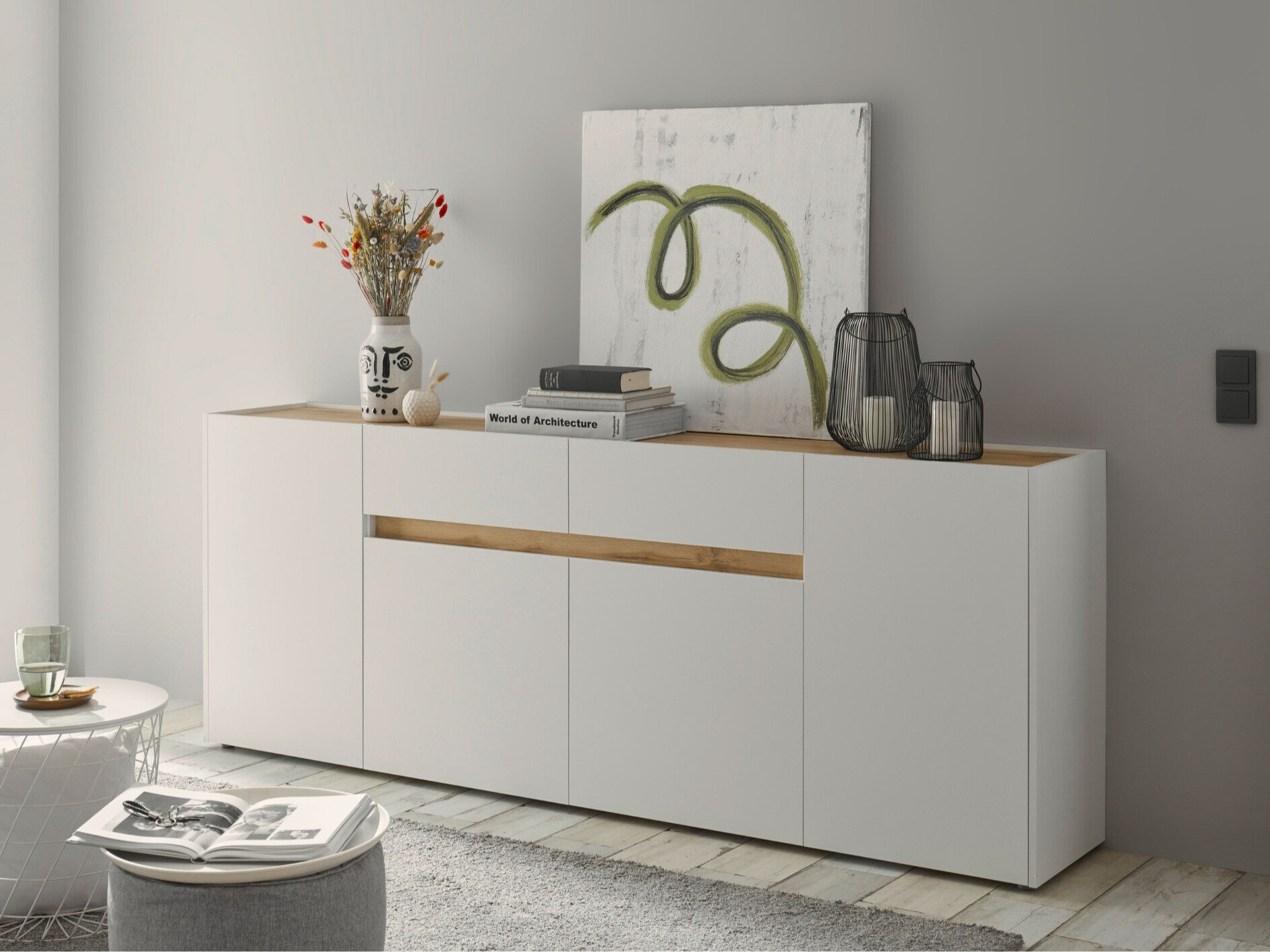 Kommode Elbsori 118 (Weiss + Wotan Eiche)
