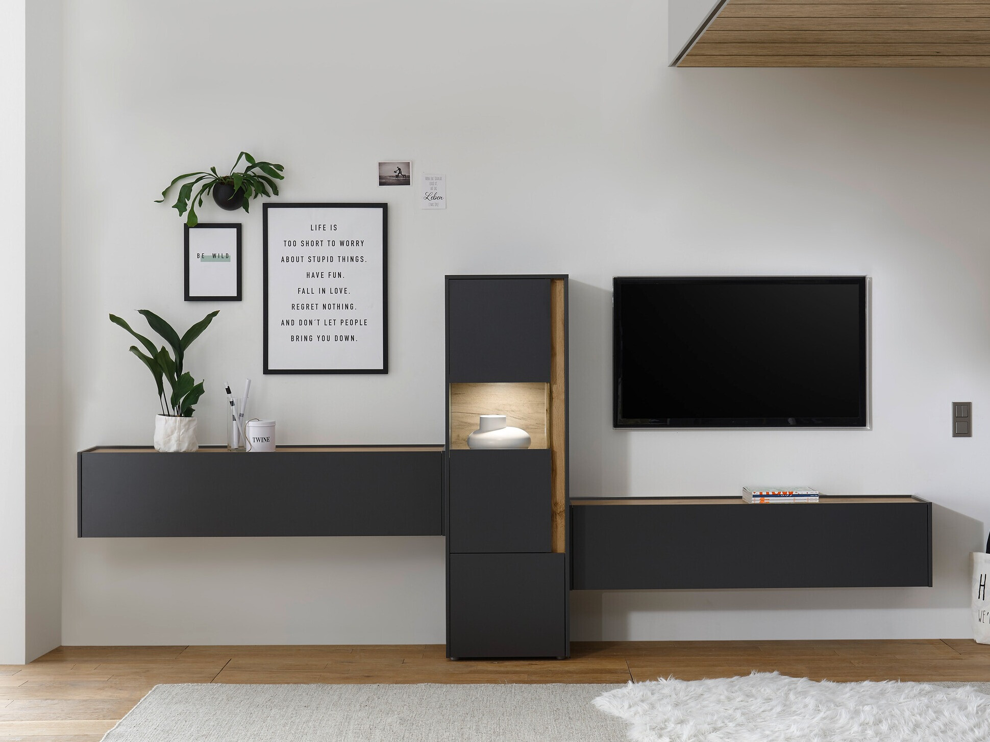 Wohnzimmer-Set Elbsori 122 (Anthrazit + Wotan-Eiche)
