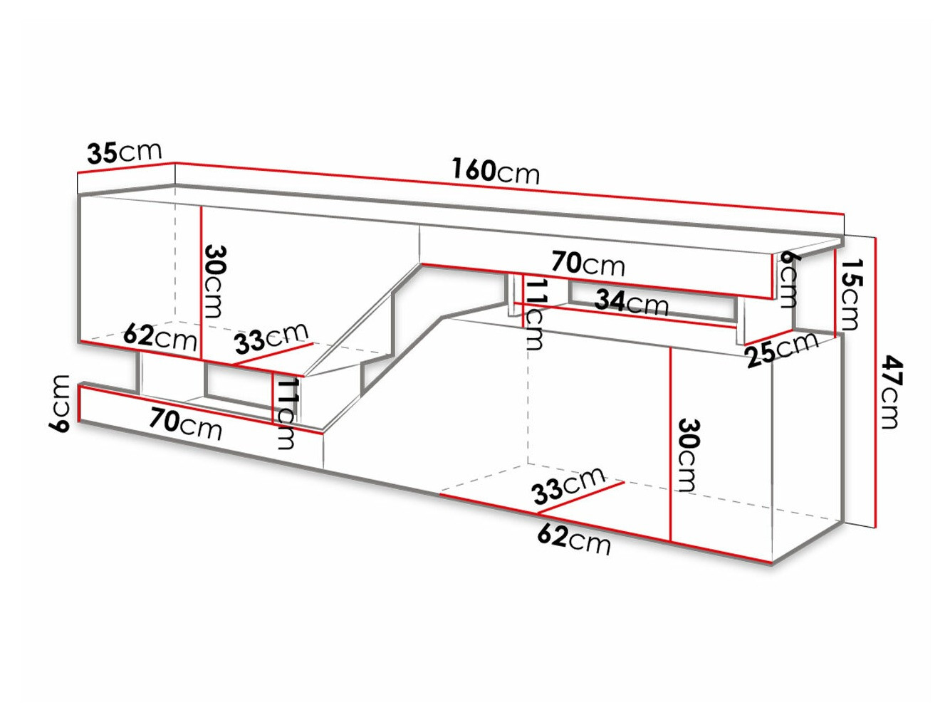 TV-Möbel Comfivo Daldune (Weiss + Wotan Eiche)