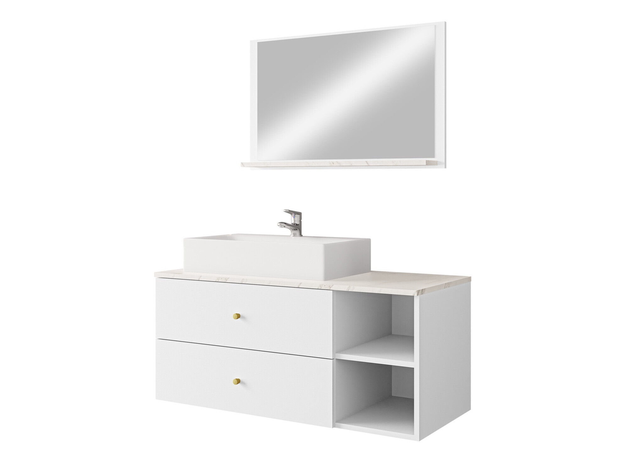 Badezimmer-Set Salus I (Weiss + Weisser Marmor)