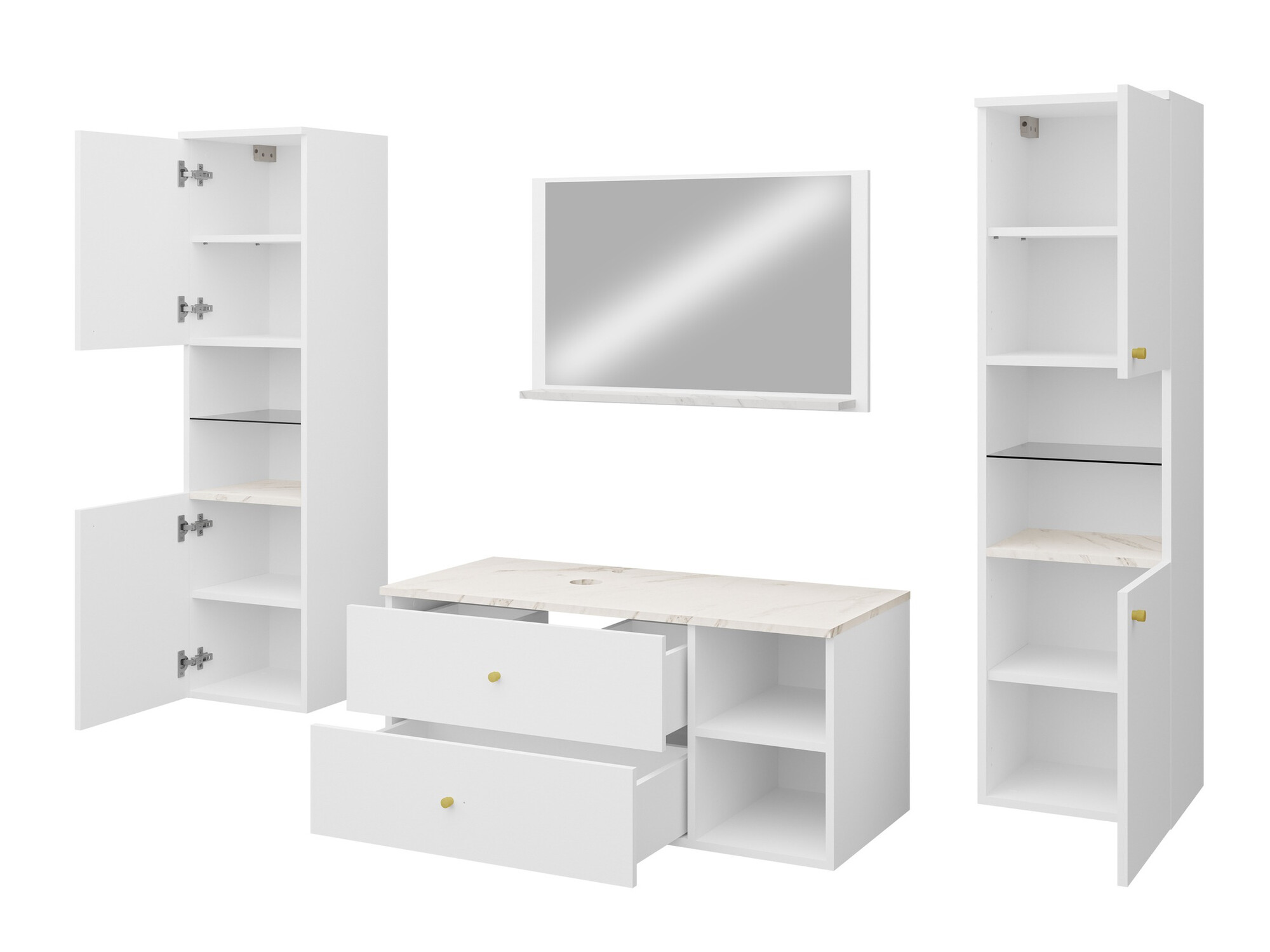 Badezimmer-Set Salus III (Weiss + Weisser Marmor)