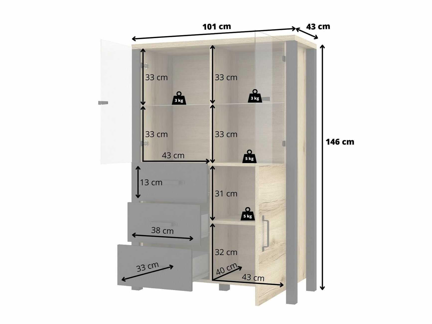 Regal Tornua 105 (Fichte dunkel + Mattschwarz)