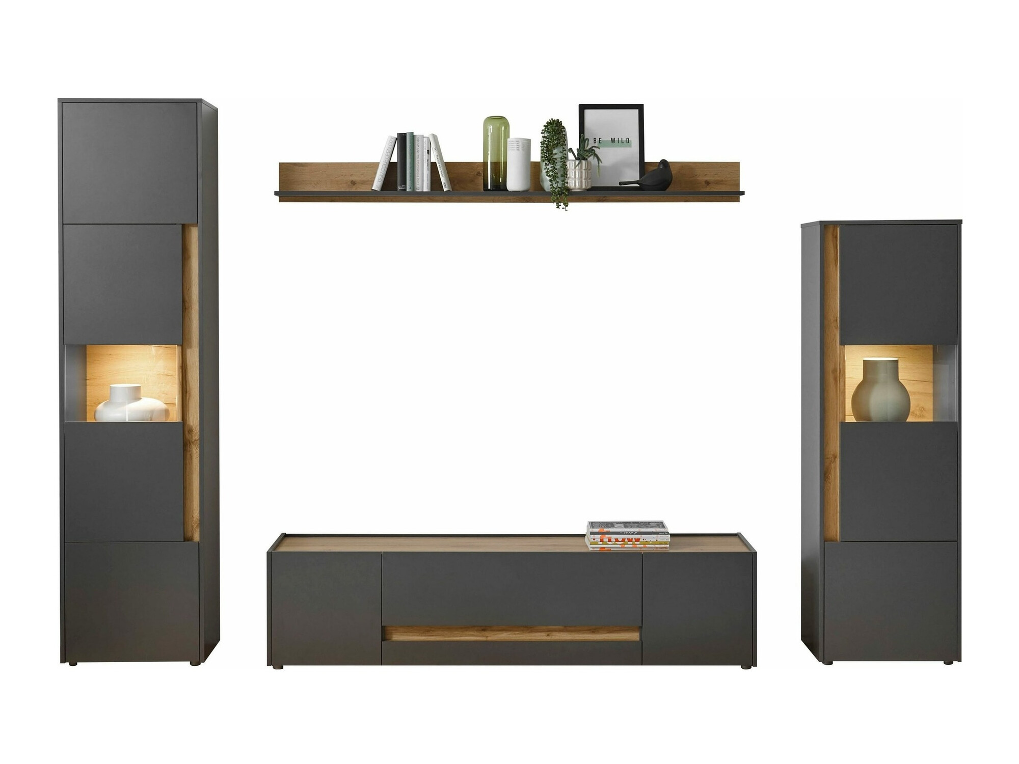 Wohnzimmer-Set Elbsori 130 (Anthrazit + Wotan-Eiche)