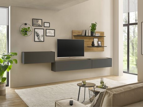 Wohnzimmer-Sets Elbsori 137 (Anthrazit + Wotan Eiche)