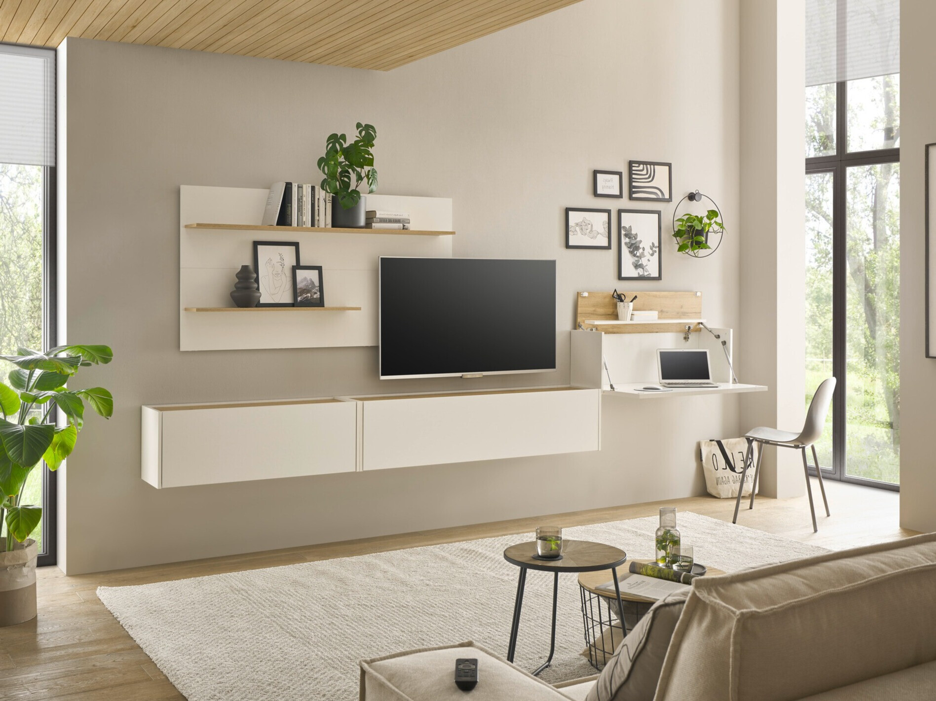 Wohnzimmer-Sets Elbsori 137 (Weiss + Wotan Eiche)
