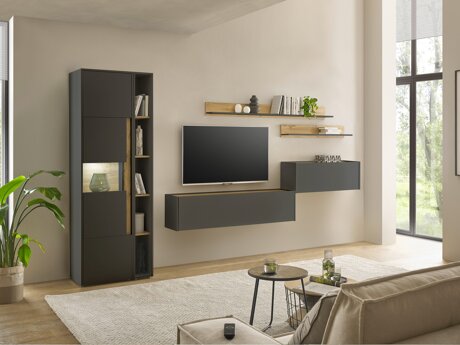 Wohnzimmer-Sets Elbsori 140 (Anthrazit + Wotan Eiche)