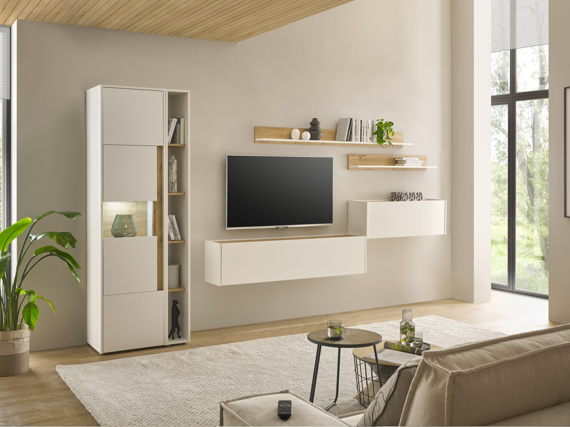 Wohnzimmer-Sets Elbsori 140 (Weiss + Wotan Eiche)