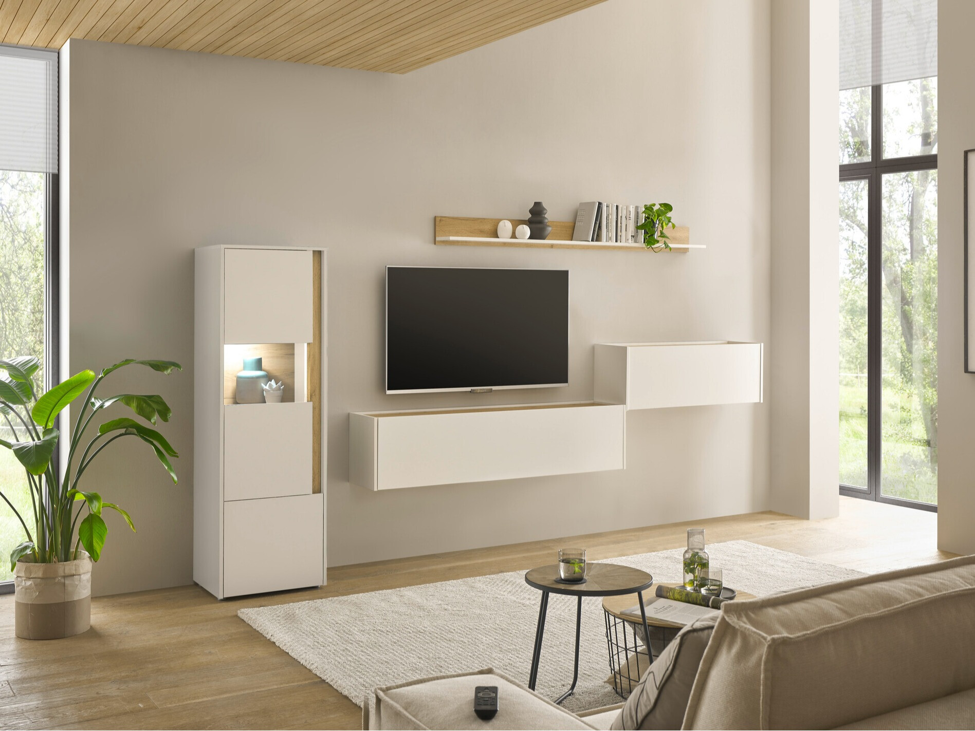 Wohnzimmer-Sets Elbsori 141 (Weiss + Wotan Eiche)