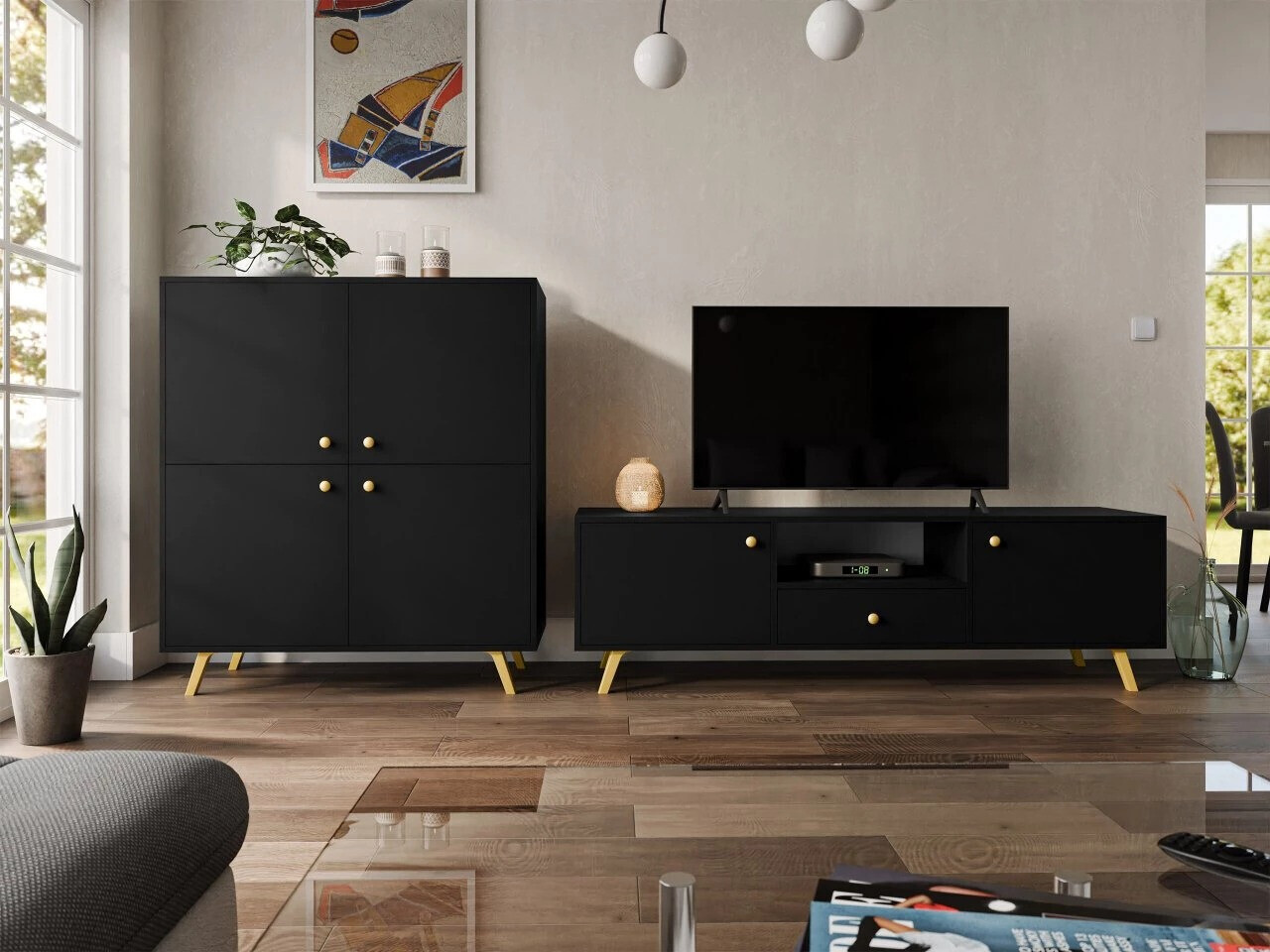 Wohnzimmer-Sets Monfera 105 (Schwarz)