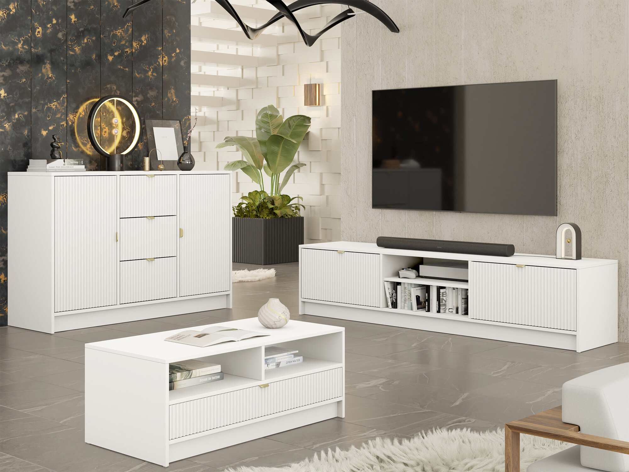 Wohnzimmer-Sets Comfivo Papilio I (Weiss)