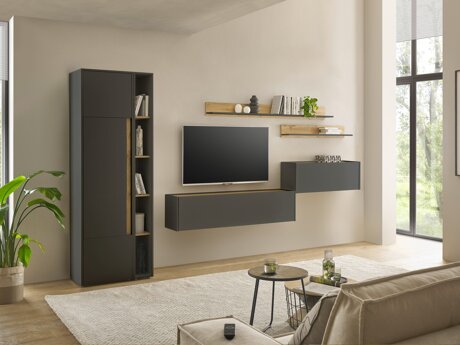Wohnzimmer-Sets Elbsori 145 (Anthrazit + Wotan Eiche)