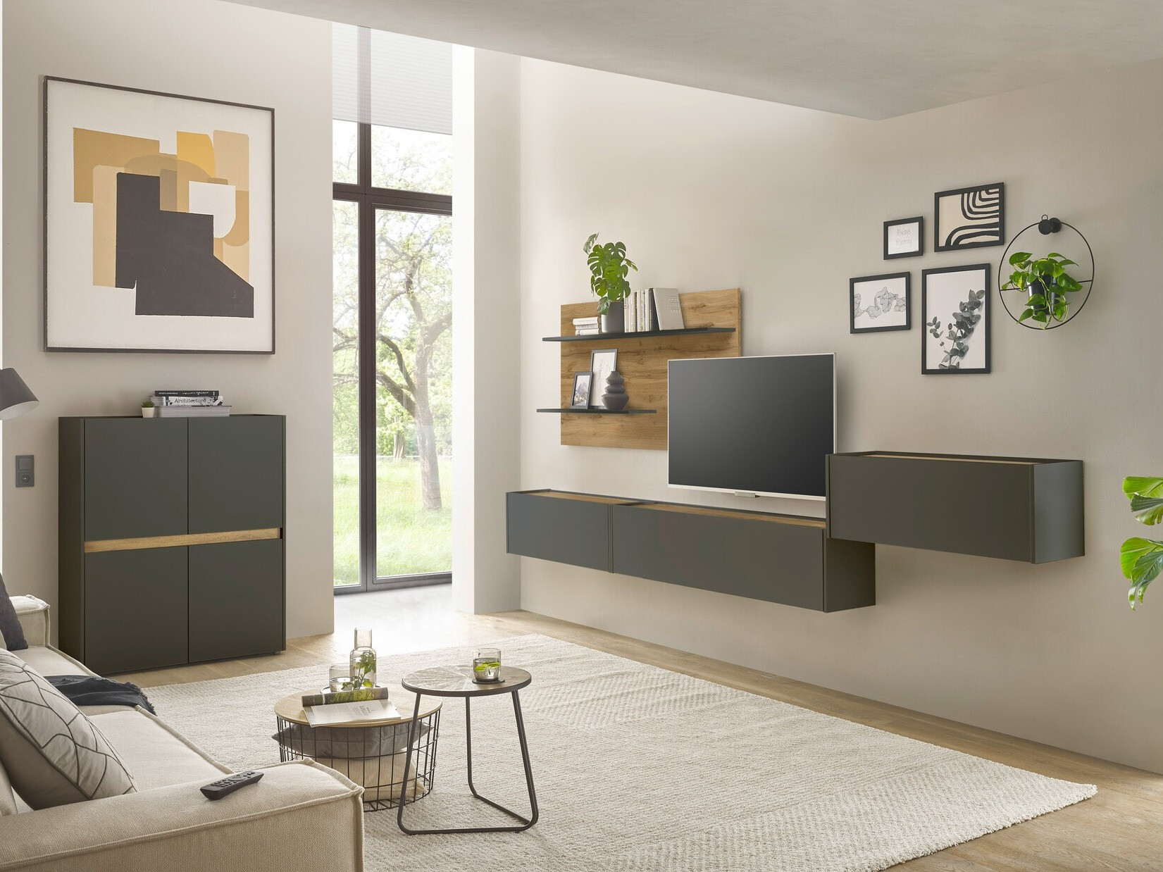 Wohnzimmer-Sets Elbsori 147 (Anthrazit + Wotan Eiche)