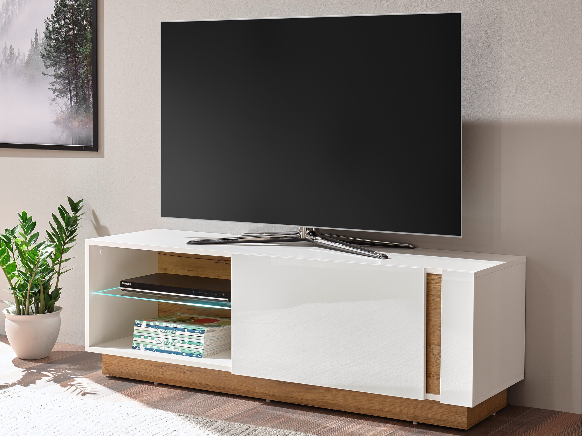 TV-Möbel Veropho 102 (Weiss glänzend + Grandson-Eiche)