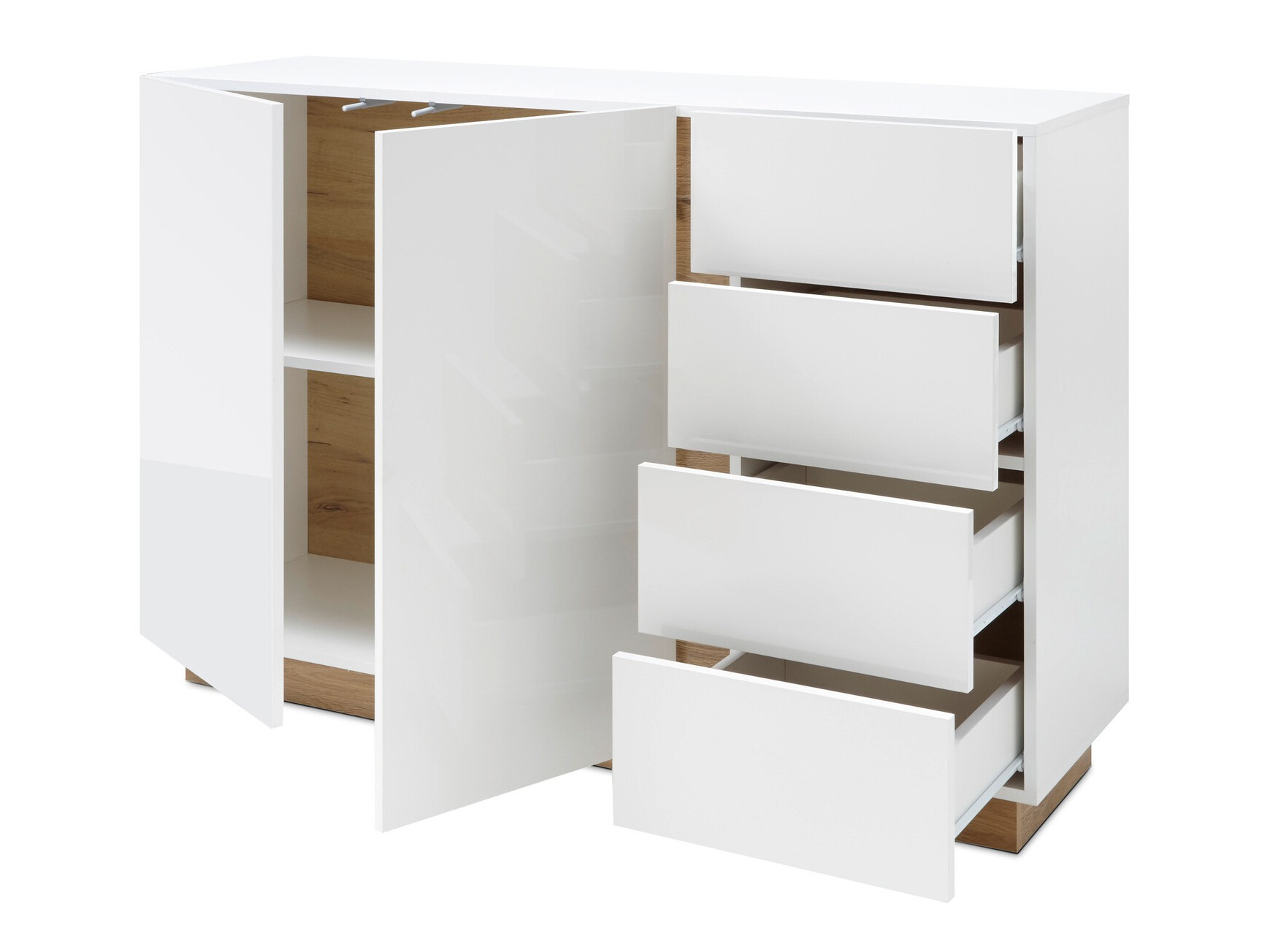 Kommode Veropho 107 (Weiss glänzend + Grandson-Eiche)