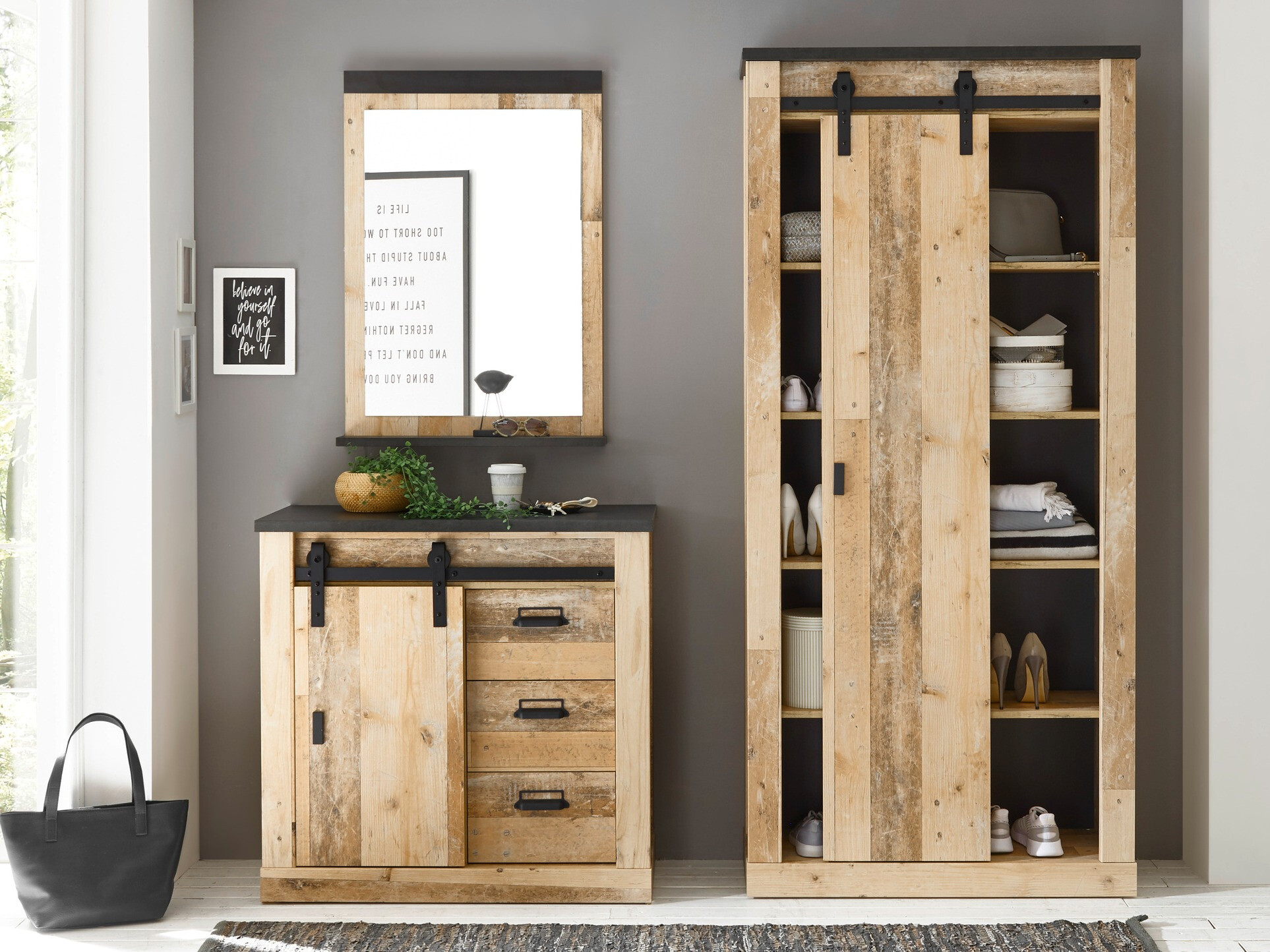 Spiegel Cirtale 127 (Anthrazit + Gealtertes Holz)