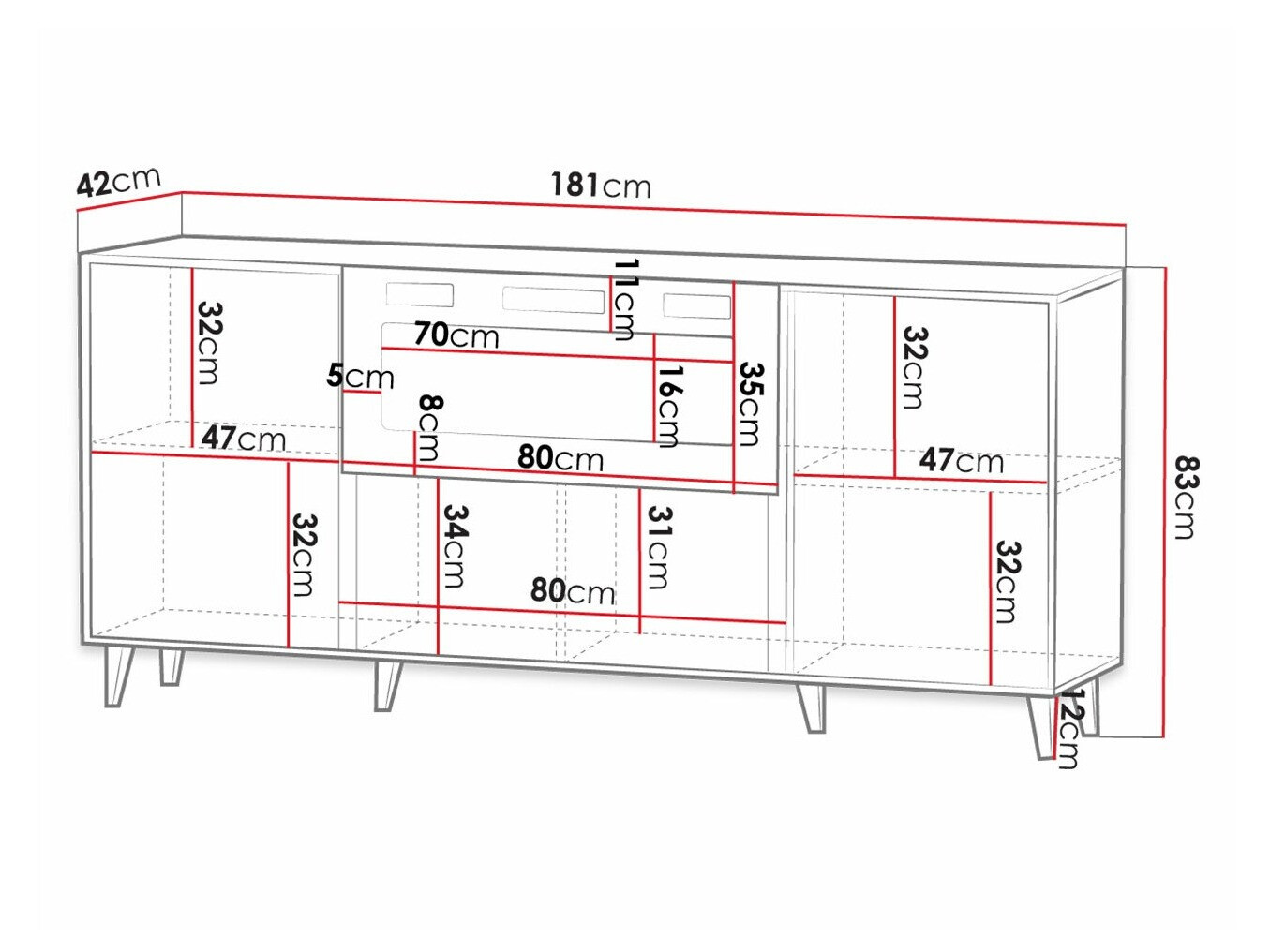 Sideboard Dicto I (Schwarz + Gold)