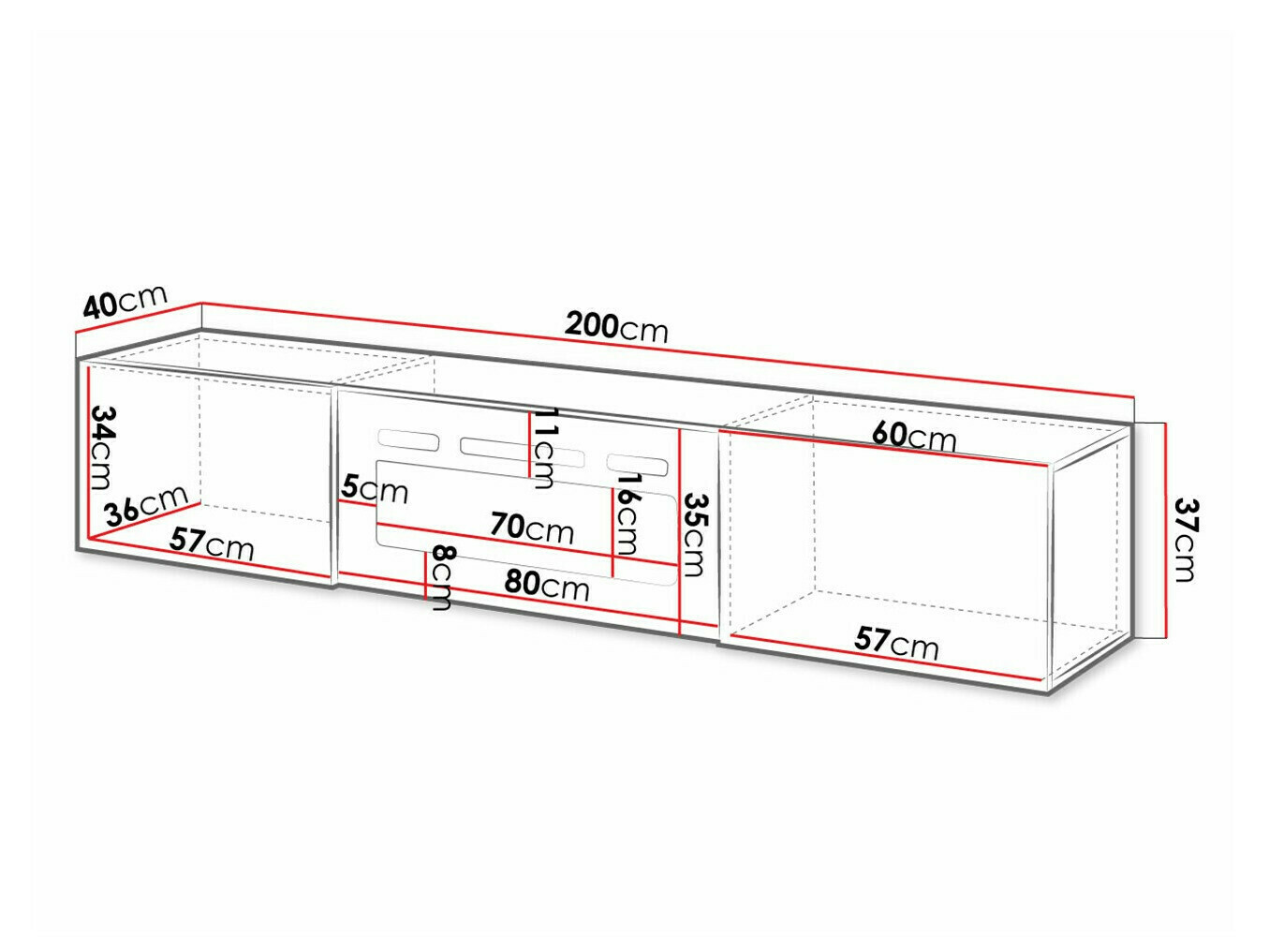 TV-Möbel Charlotte 162 (Weiss + Weiss glänzend)