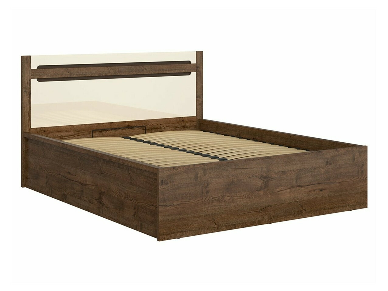 Bett Ophevaru 120 (Cremefarben glänzend + April eichenholzoptik)