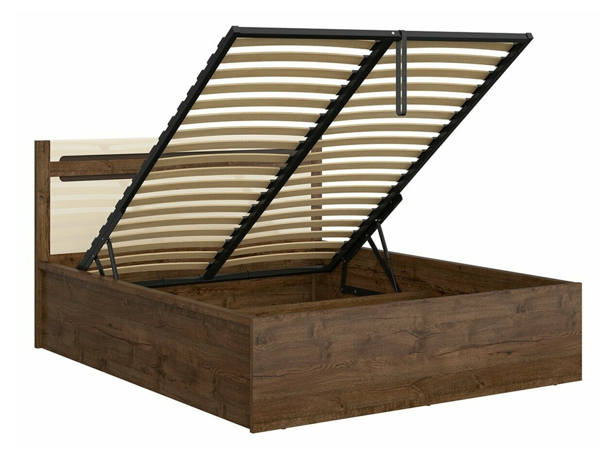 Bett Ophevaru 120 (Cremefarben glänzend + April eichenholzoptik)