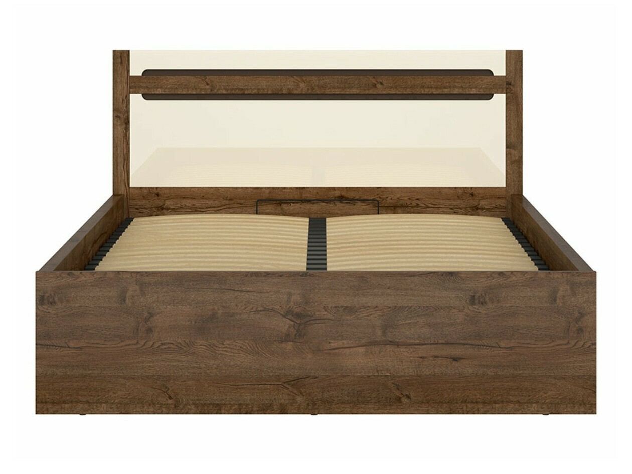 Bett Ophevaru 120 (Cremefarben glänzend + April eichenholzoptik)