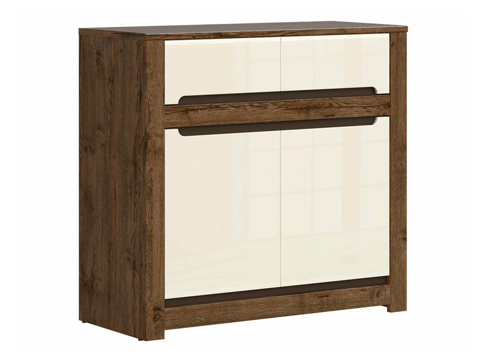 Kommode Ophevaru 100 (Cremefarben glänzend + April eichenholzoptik)