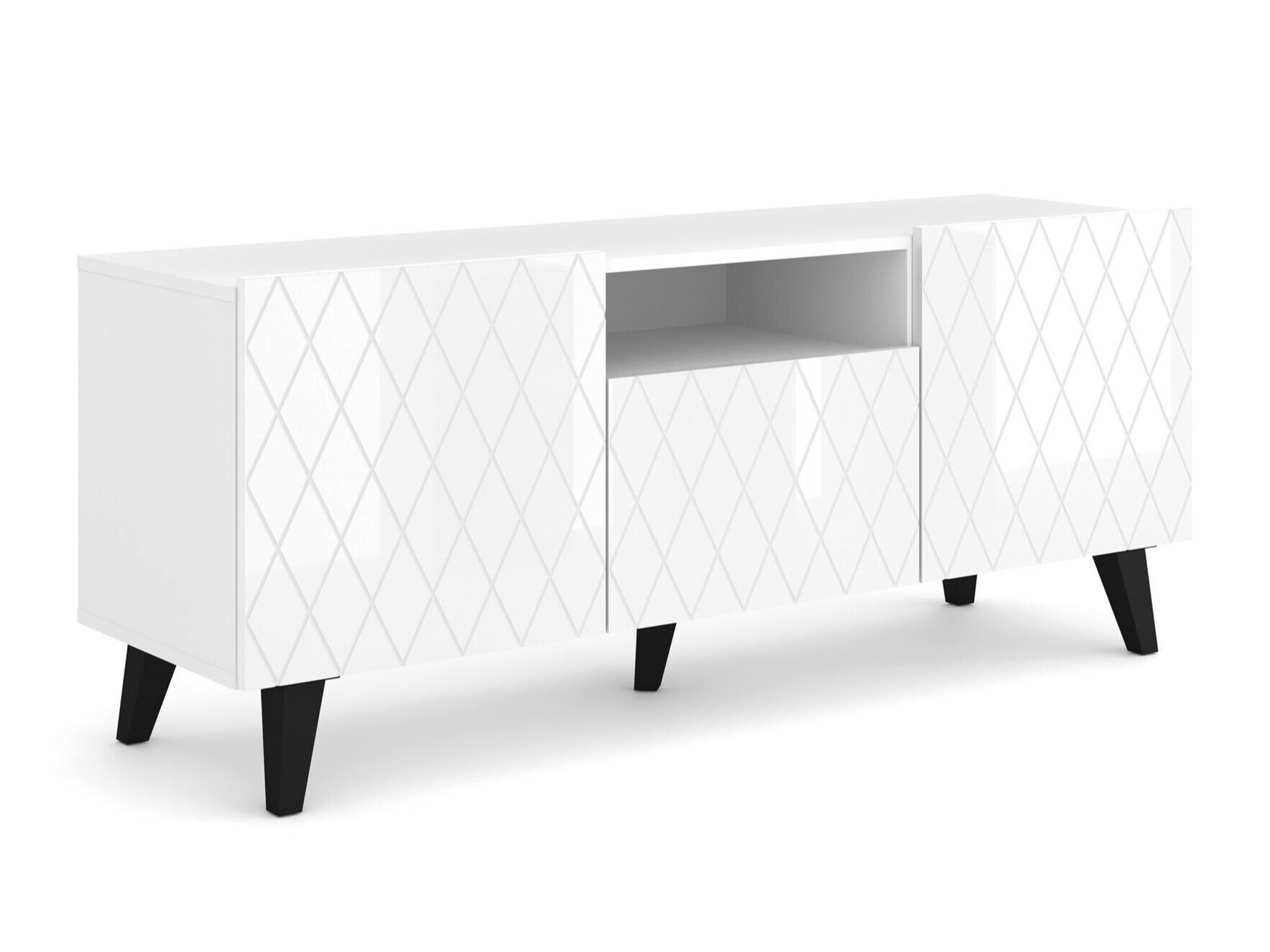 TV-Möbel Melmoro 105 (Weiss glänzend + Schwarz)