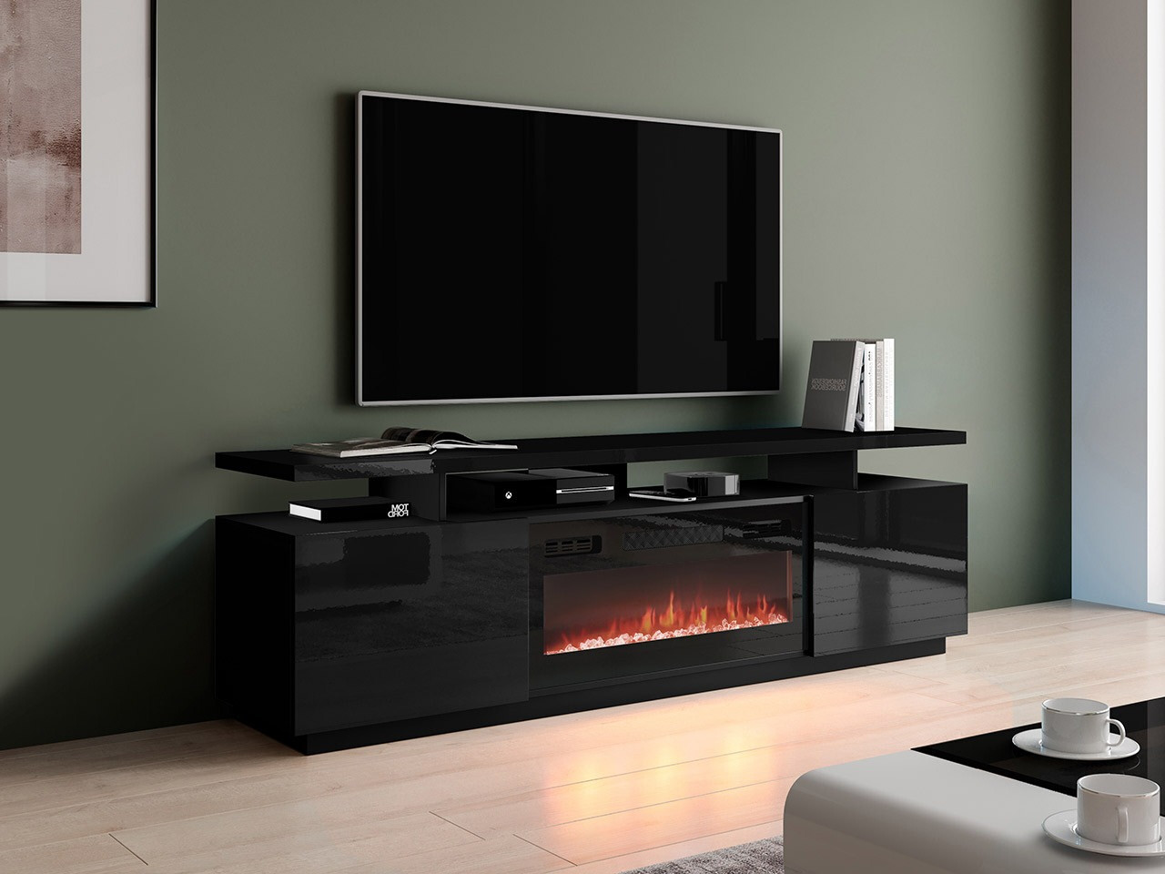 TV-Möbel Figura I (Schwarz + Schwarz glänzend)