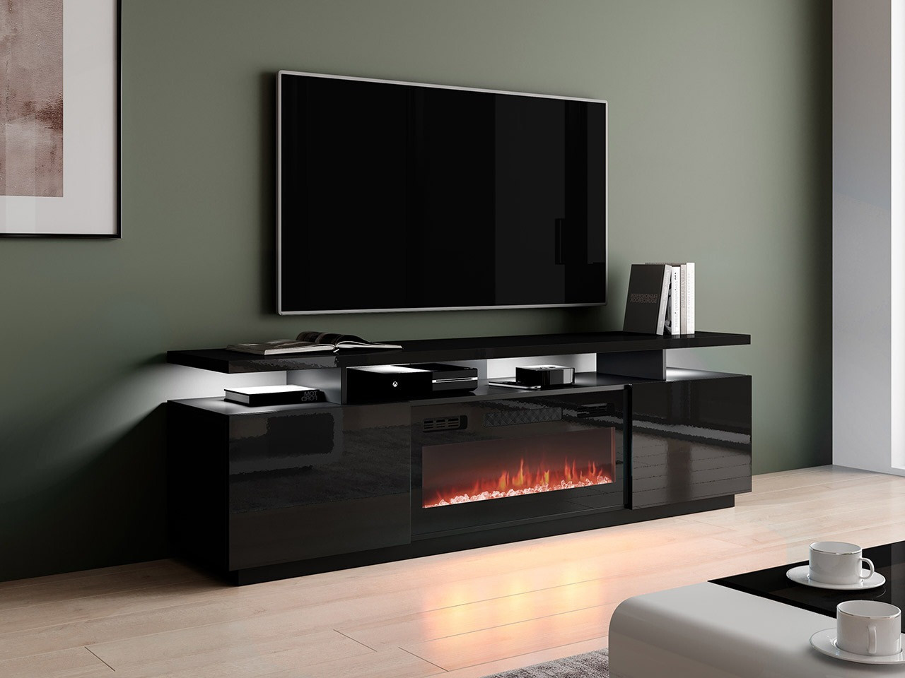 TV-Möbel Figura I (Schwarz + Schwarz glänzend)