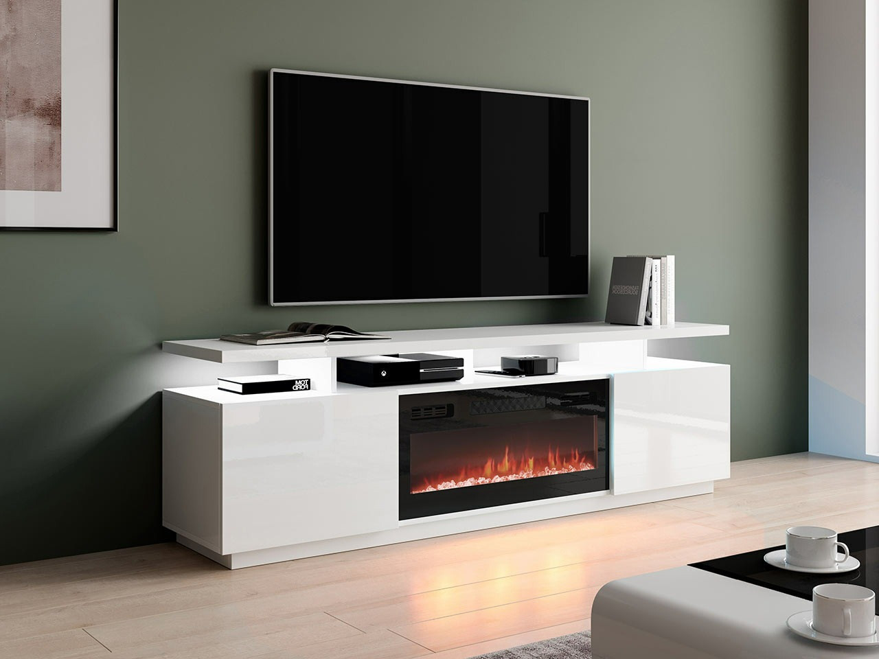 TV-Möbel Figura I (Weiss + Weiss glänzend)