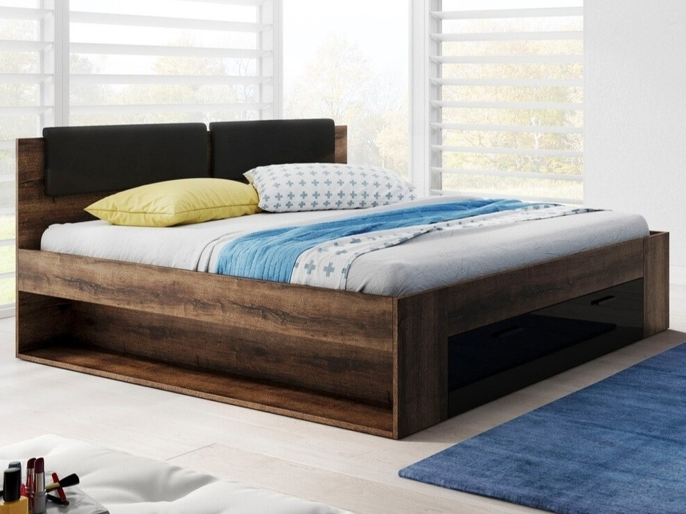 Bett Levruvu 106 (Klostereiche + Schwarz glänzend)