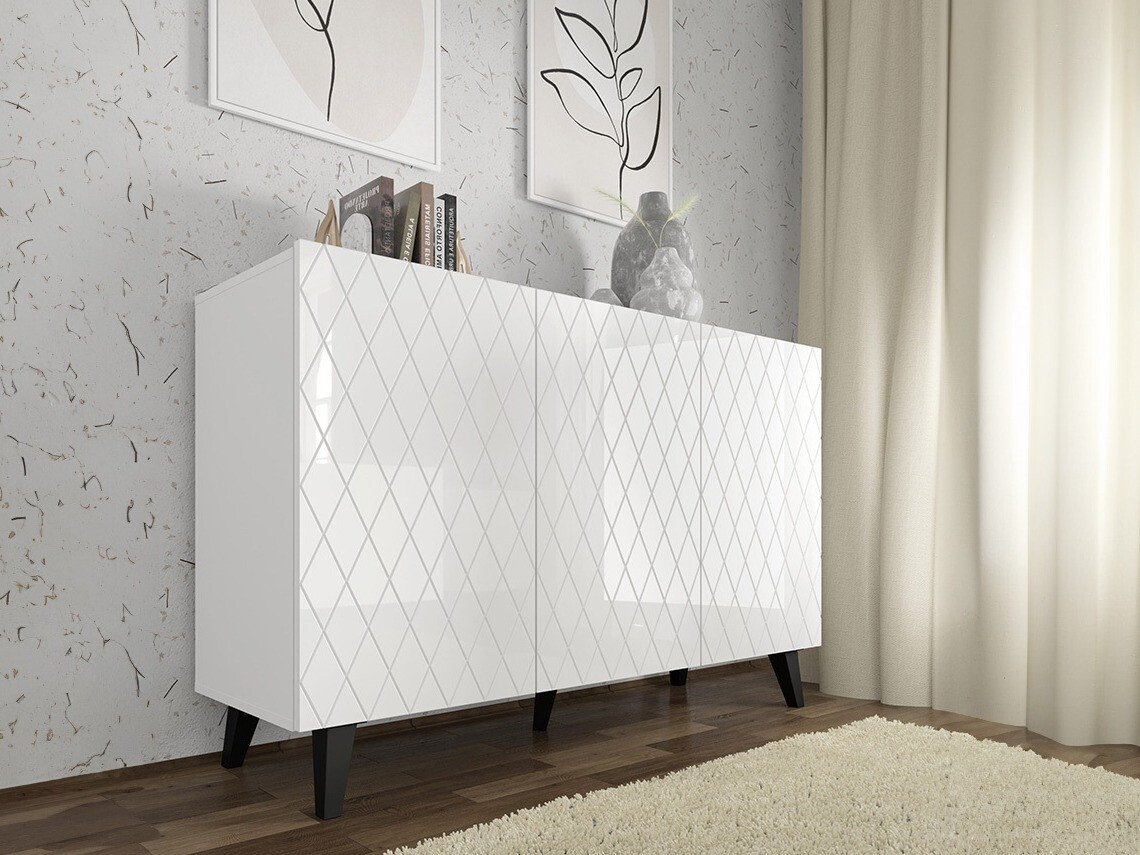 Sideboard Melmoro 104 (Weiss glänzend + Schwarz)