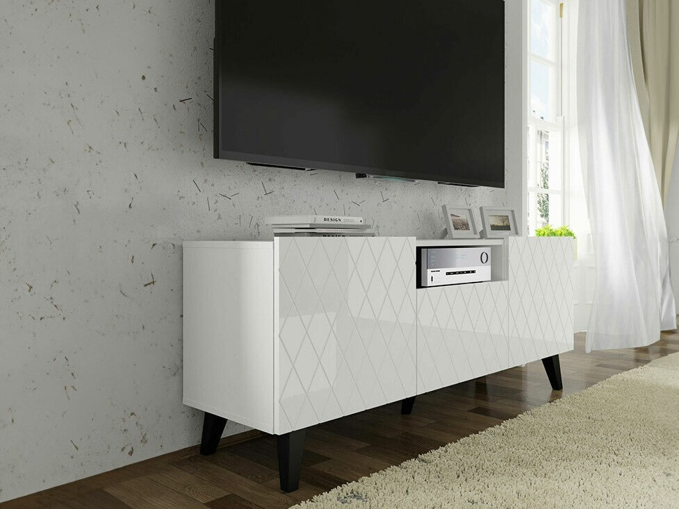 TV-Möbel Melmoro 105 (Weiss glänzend + Schwarz)